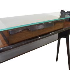 Sculptural Console Table in Dark Walnut with Glass Top 1950s - 1904478