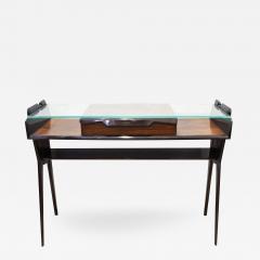 Sculptural Console Table in Dark Walnut with Glass Top 1950s - 1907247