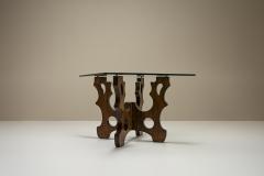 Sculptural Dining Table In Beech And Glass Italy 1970s - 3497347