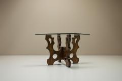 Sculptural Dining Table In Beech And Glass Italy 1970s - 3497348