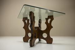 Sculptural Dining Table In Beech And Glass Italy 1970s - 3497350