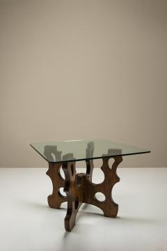 Sculptural Dining Table In Beech And Glass Italy 1970s - 3497357