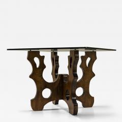 Sculptural Dining Table In Beech And Glass Italy 1970s - 3504384