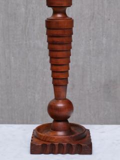 Sculptural French Art Deco Tall Table Lamp in Turned Oak and Ivory Shade 1920s - 4492574
