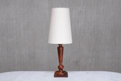 Sculptural French Art Deco Tall Table Lamp in Turned Oak and Ivory Shade 1920s - 4492579