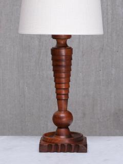 Sculptural French Art Deco Tall Table Lamp in Turned Oak and Ivory Shade 1920s - 4492581