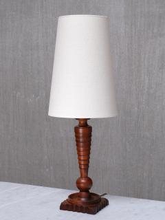 Sculptural French Art Deco Tall Table Lamp in Turned Oak and Ivory Shade 1920s - 4492583