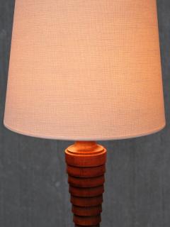 Sculptural French Art Deco Tall Table Lamp in Turned Oak and Ivory Shade 1920s - 4492584