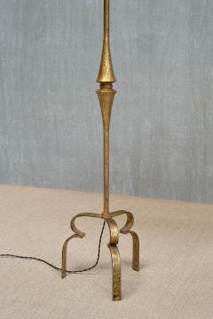 Sculptural French Modern Gilded Wrought Iron Three Legged Floor Lamp 1940s - 4213420