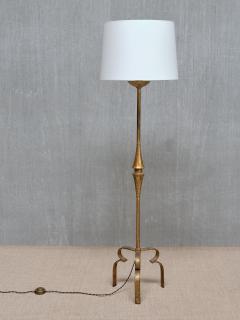 Sculptural French Modern Gilded Wrought Iron Three Legged Floor Lamp 1940s - 4213421