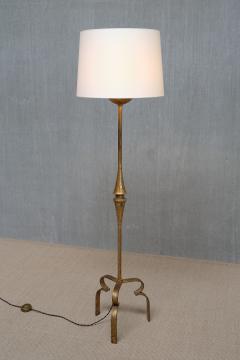 Sculptural French Modern Gilded Wrought Iron Three Legged Floor Lamp 1940s - 4213422
