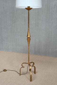 Sculptural French Modern Gilded Wrought Iron Three Legged Floor Lamp 1940s - 4213423