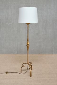 Sculptural French Modern Gilded Wrought Iron Three Legged Floor Lamp 1940s - 4213426