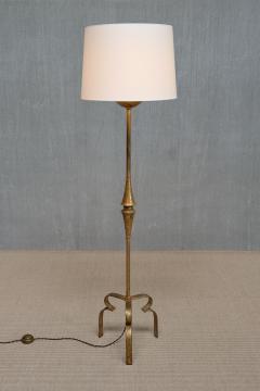 Sculptural French Modern Gilded Wrought Iron Three Legged Floor Lamp 1940s - 4213427