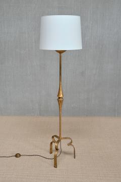 Sculptural French Modern Gilded Wrought Iron Three Legged Floor Lamp 1940s - 4213429