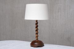 Sculptural French Oak Table Lamp with Barley Twist Stem and Linen Shade 1950s - 4594457