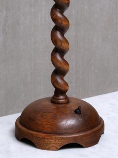Sculptural French Oak Table Lamp with Barley Twist Stem and Linen Shade 1950s - 4594459