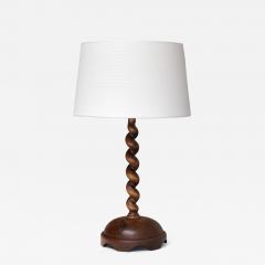 Sculptural French Oak Table Lamp with Barley Twist Stem and Linen Shade 1950s - 4594555