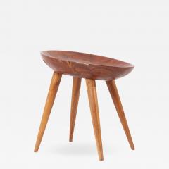 Sculptural French Studio Wood Stool with Carved Seat France 1960s - 1914080