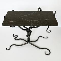 Sculptural Hand Forged Steel End Side Table with Marble Top - 2942640