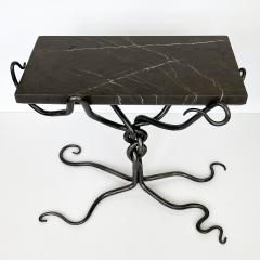 Sculptural Hand Forged Steel End Side Table with Marble Top - 2942647