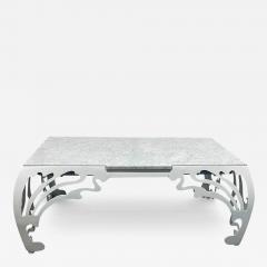 Sculptural Iron and Carrara Marble White Coffee Table - 3917379