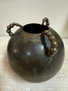 Sculptural Italian Patinated Brass Vase with Beaded Handles 1970s - 4515812