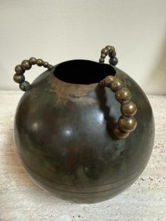 Sculptural Italian Patinated Brass Vase with Beaded Handles 1970s - 4515813