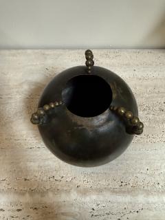 Sculptural Italian Patinated Brass Vase with Beaded Handles 1970s - 4515814