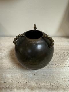 Sculptural Italian Patinated Brass Vase with Beaded Handles 1970s - 4515815