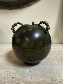 Sculptural Italian Patinated Brass Vase with Beaded Handles 1970s - 4515816