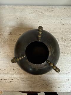 Sculptural Italian Patinated Brass Vase with Beaded Handles 1970s - 4515817
