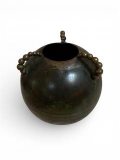 Sculptural Italian Patinated Brass Vase with Beaded Handles 1970s - 4521589