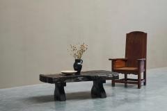 Sculptural Live Edge Coffee Table in Solid Dark Stained Wood Europe 1960s - 4528429