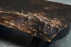 Sculptural Live Edge Coffee Table in Solid Dark Stained Wood Europe 1960s - 4528432