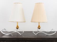 Sculptural Lucite and Brass Wavy Table Lamps - 2303891