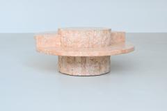 Sculptural Mactan stone round coffee table in cream white Belgium 1970 - 3917743