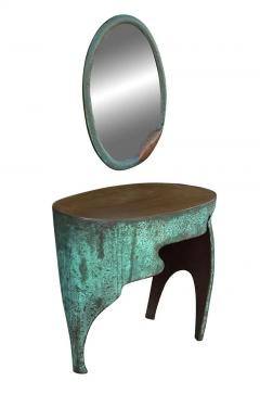 Sculptural Mid Century Modern Studio Made Copper Console Table Vanity or Desk - 2896777