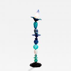 Sculptural Modernist Style Blue and Turquoise Multicolored Glass Floor Lamp - 4748612