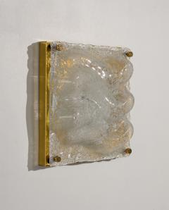 Sculptural Murano Ice Glass Wall Lamp with Brass Backplate Italy 1970s - 4682704