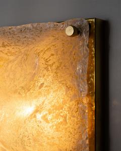 Sculptural Murano Ice Glass Wall Lamp with Brass Backplate Italy 1970s - 4682707