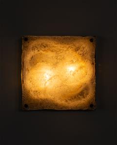 Sculptural Murano Ice Glass Wall Lamp with Brass Backplate Italy 1970s - 4682710