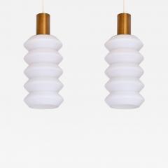 Sculptural Pair of Swedish Modern Pendants in Opaline Glass and Brass 1950s - 4148732