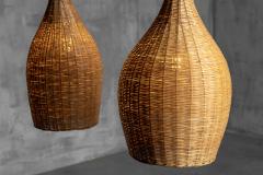 Sculptural Rattan Pendant Lamp France 1960s - 4810387