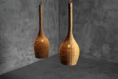 Sculptural Rattan Pendant Lamps France 1960s - 4298839