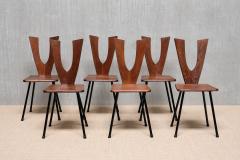 Sculptural Set of Six Winged Back Dining Chairs in Solid Oak France 1950s - 4090003