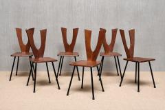 Sculptural Set of Six Winged Back Dining Chairs in Solid Oak France 1950s - 4090004