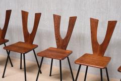 Sculptural Set of Six Winged Back Dining Chairs in Solid Oak France 1950s - 4090007