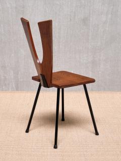 Sculptural Set of Six Winged Back Dining Chairs in Solid Oak France 1950s - 4090014