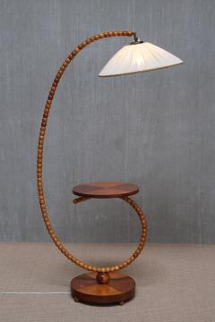 Sculptural Swedish Modern Floor Lamp with Table Turned Orb Arm Late 1930s - 4308607